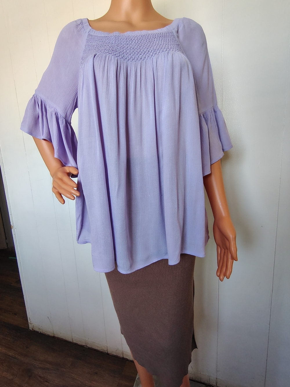 a.n.a Lavender Smocked Yoke Peasant Tunic